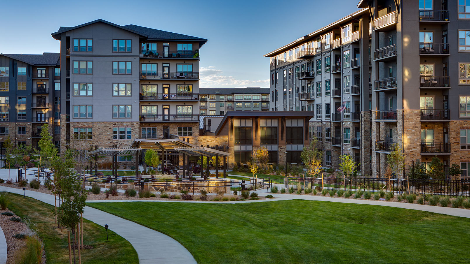 Exterior shot of a Wind Crest residential building.