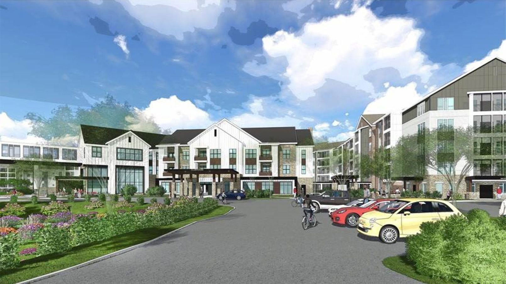 Conceptual rendering of the entrance to Oxford Hills, a new Erickson Senior Living community in Clarksville, Maryland.